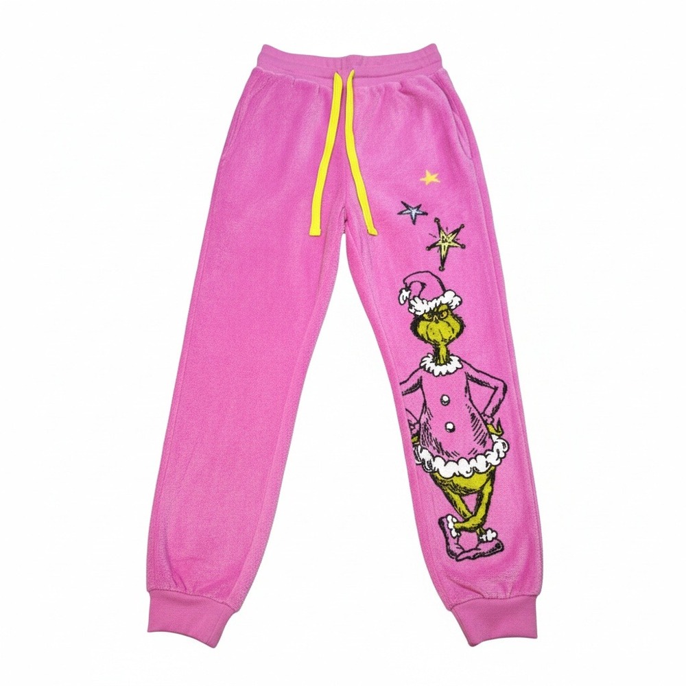 Dr. Seuss The Grinch Pink Plush Jogger Pajama‎ Pants Juniors XS NWT Christmas